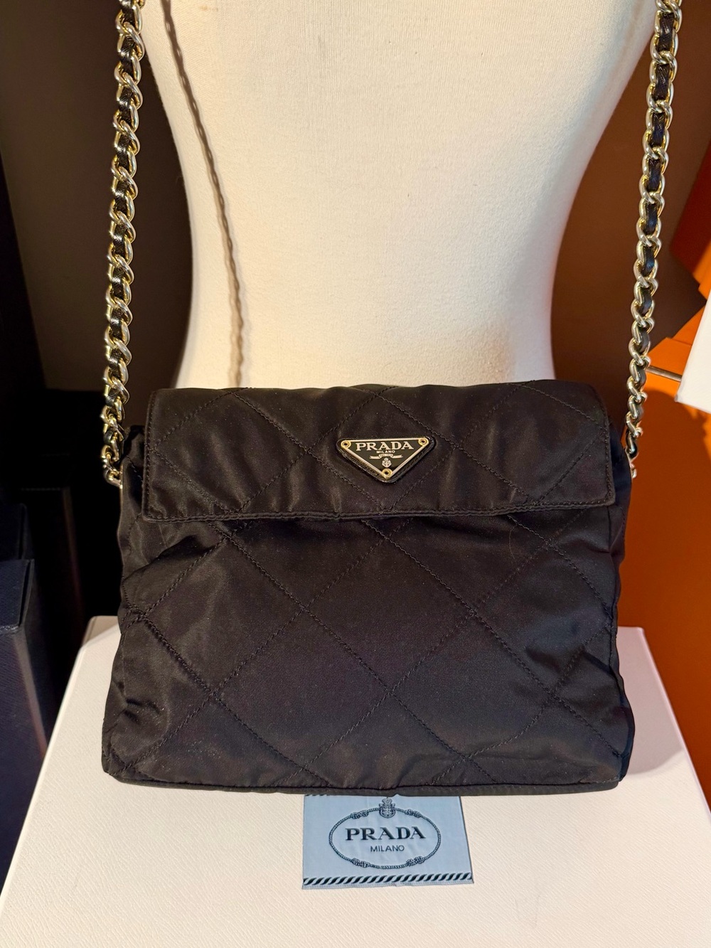 Prada⭐️Black Quilted Gold Chain Shoulder Bag! RARE! ⭐️Always Open to offers! - Picture 5 of 16
